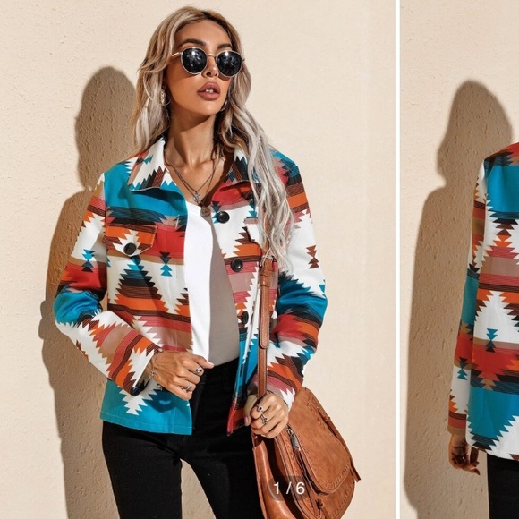 SHEIN Jackets & Blazers - Geo Print Single Breasted Jacket